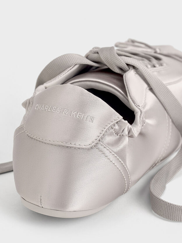 Cece Satin Ruched Bow Sneakers, Light Grey, hi-res