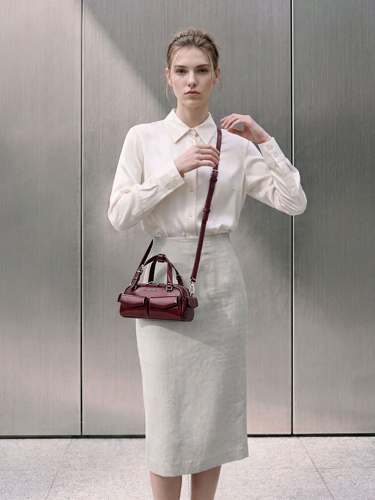 Rachel Multi-Pocket Bowling Bag, Burgundy, hi-res