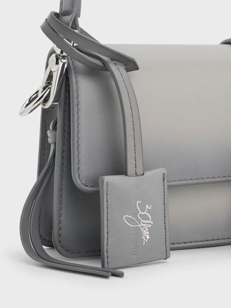 Gabine Leather Burnished Shoulder Bag, Grey, hi-res