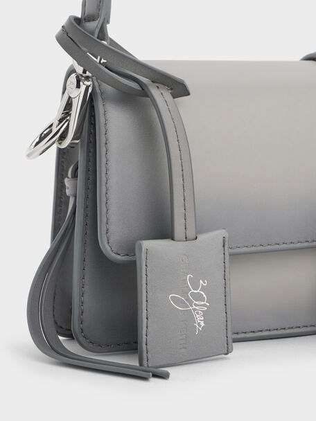 Gabine Leather Burnished Shoulder Bag, Grey, hi-res