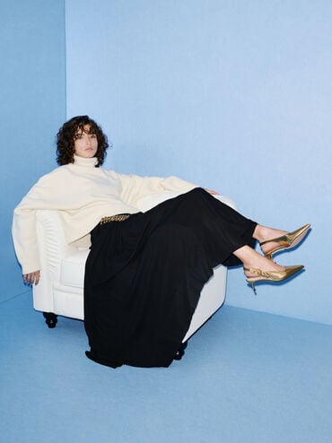 Jayce Leather Slingback Kitten Heels, Gold, hi-res