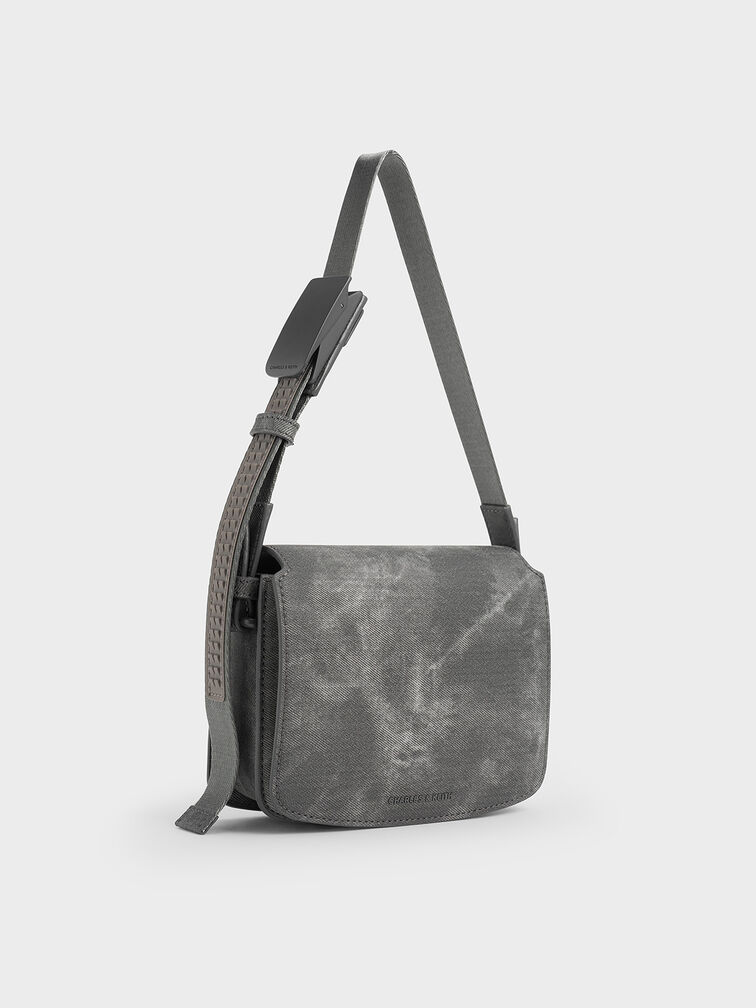 Denim Boxy Front Flap Shoulder Bag, Dark Grey Denim Boxy Front Flap Shoulder Bag, Dark Grey, hi-res