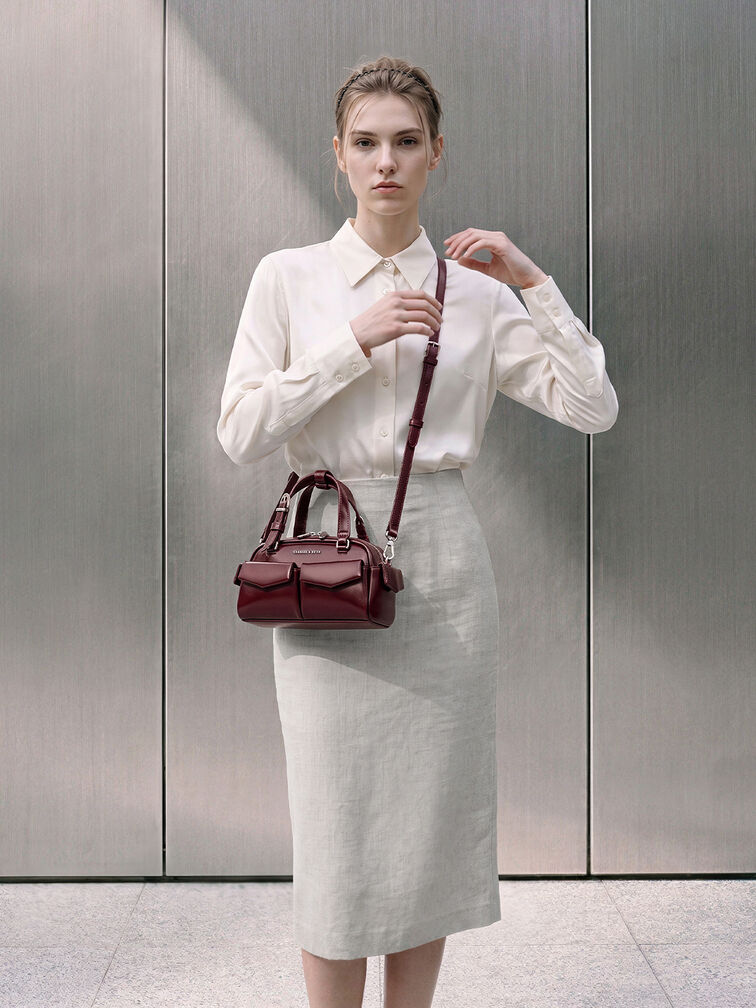 Rachel Multi-Pocket Bowling Bag, Burgundy, hi-res