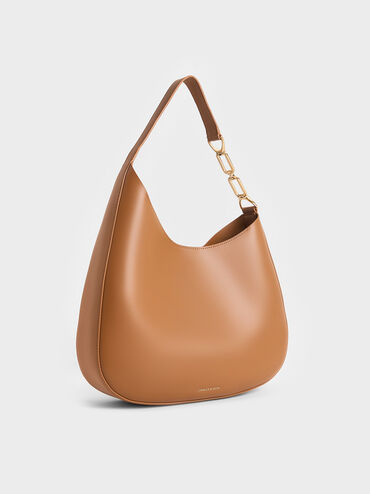 Agatha Chain-Accent Slouchy Hobo Bag, Brown, hi-res