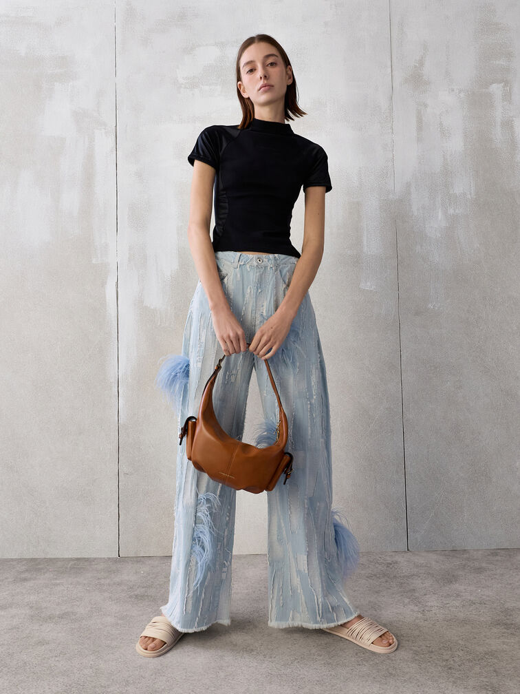 Bessie Side-Pocket Hobo Bag, Distressed Tan, hi-res