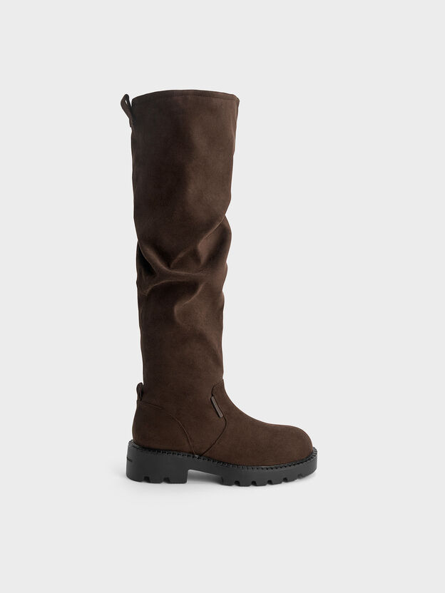 Camilla Faux Suede Thigh-High Boots, Dark Brown Textured, hi-res