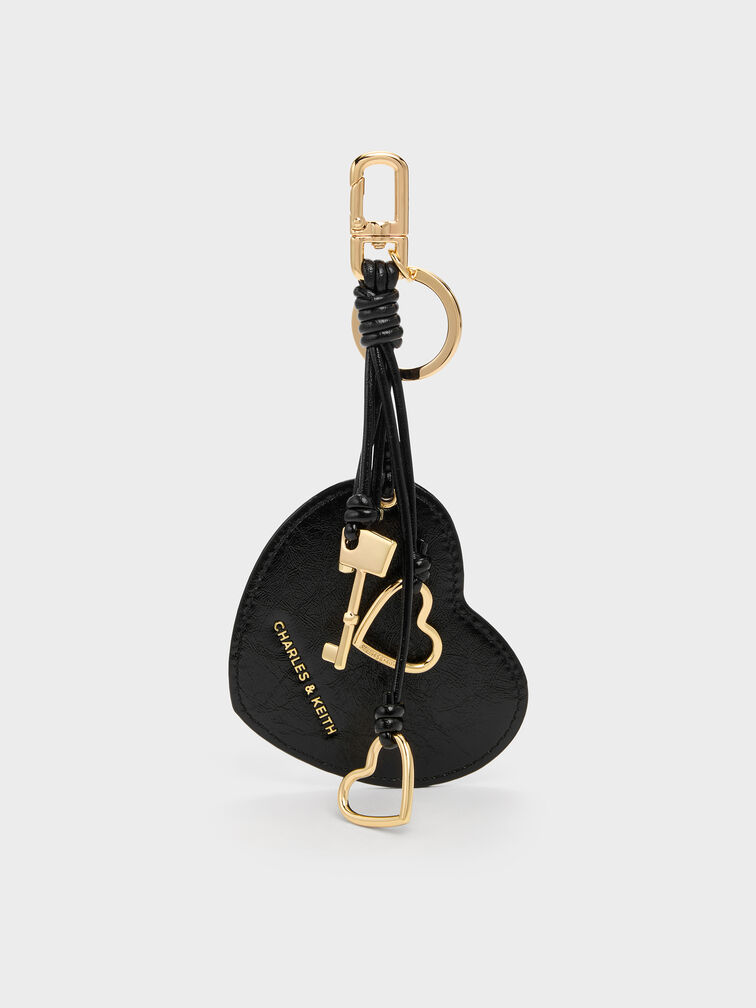 Ciara Heart & Key Charm, Black, hi-res