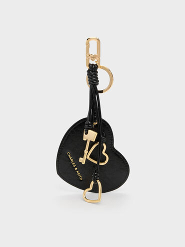 Ciara Heart & Key Charm, Black, hi-res