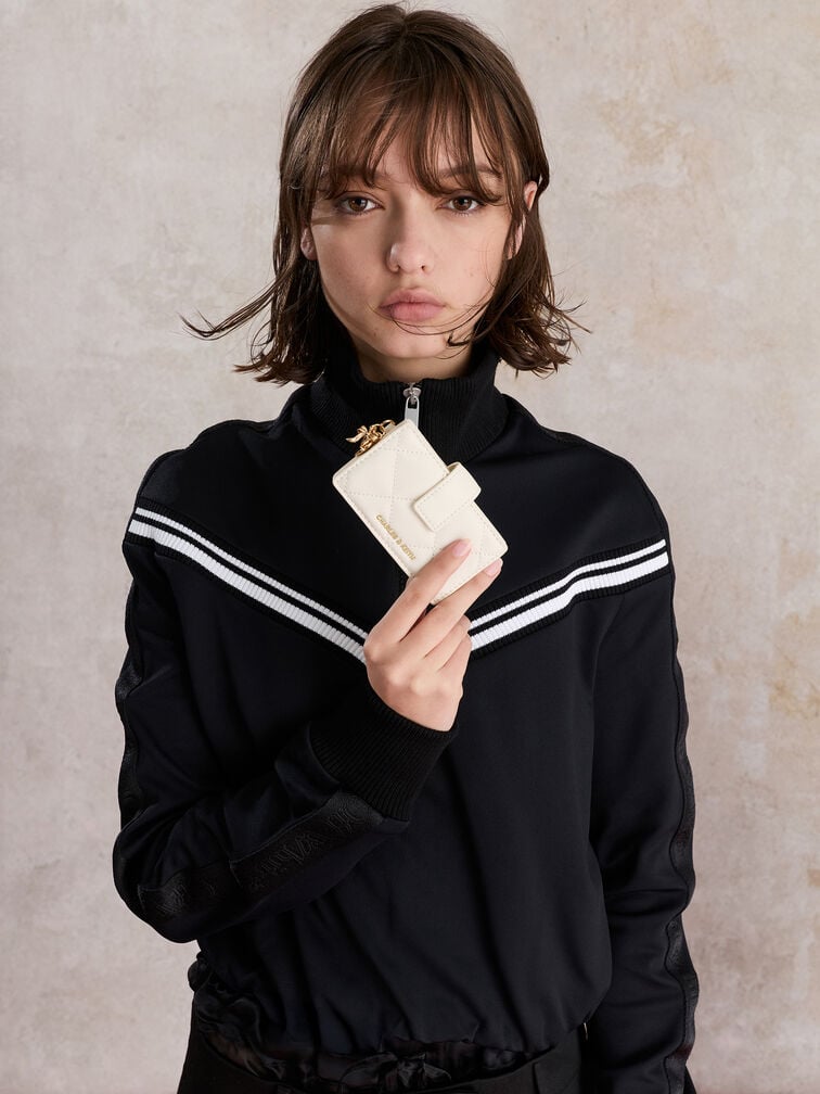 Arrietty Quilted Bow-Heart Charm Belted Card Holder, Cream, hi-res