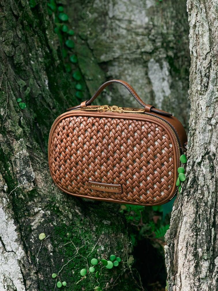 Azure Woven Crossbody Bag, Chocolate, hi-res