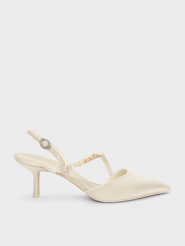 Briella Sequinned Slingback Pumps, Cream, hi-res