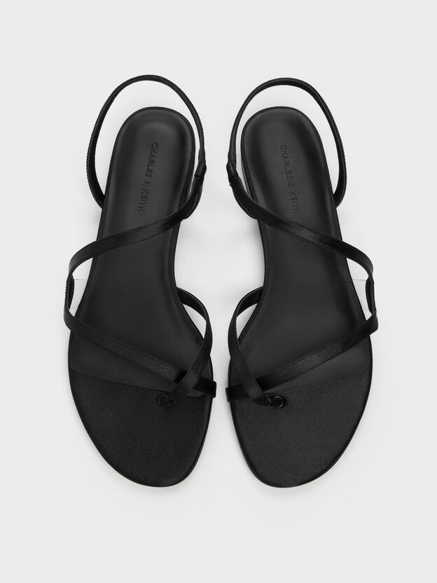 Arden Satin Wavy Toe-Ring Sandals, Black Textured, hi-res