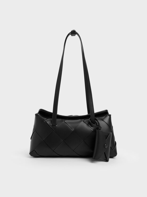 Maribel Woven Trapeze Shoulder Bag, Black, hi-res