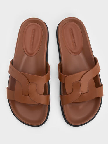 Fannie Interwoven Cut-Out Slide Sandals, Brown, hi-res