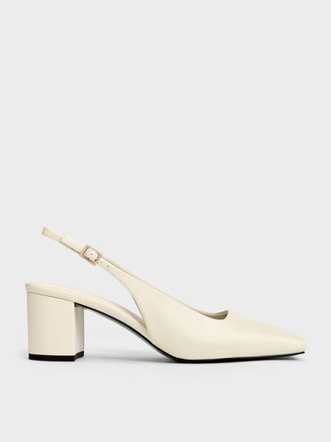 Square-Toe Slingback Pumps, Chalk, hi-res