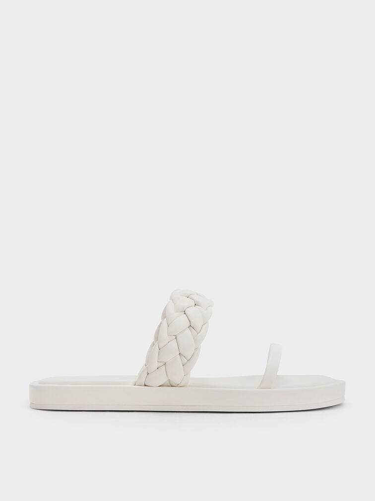 Braided-Strap Flatform Sandals, White, hi-res