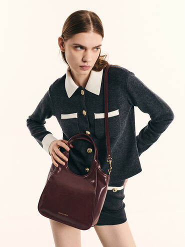 Mini Sianna Crinkle-Effect Slouchy Tote Bag, Wineberry Red, hi-res