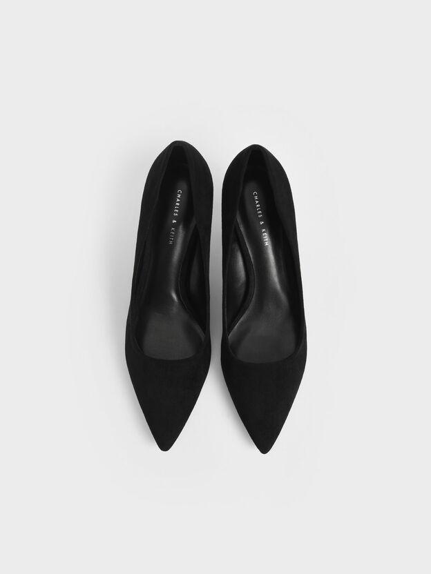 Cammie Faux Suede Metallic-Heel Pumps, Black Textured, hi-res