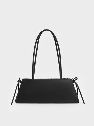 Hazel Bow Elongated Trapeze Shoulder Bag, Noir, hi-res