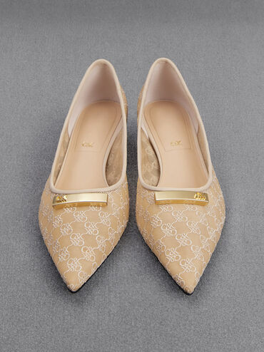 Christie Mesh Kitten-Heel Pumps, Beige, hi-res