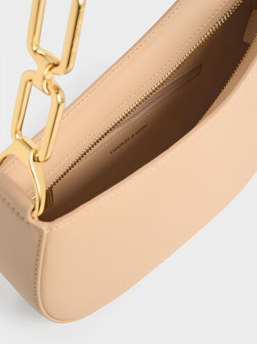 Agatha Chain-Accent Shoulder Bag, Beige, hi-res