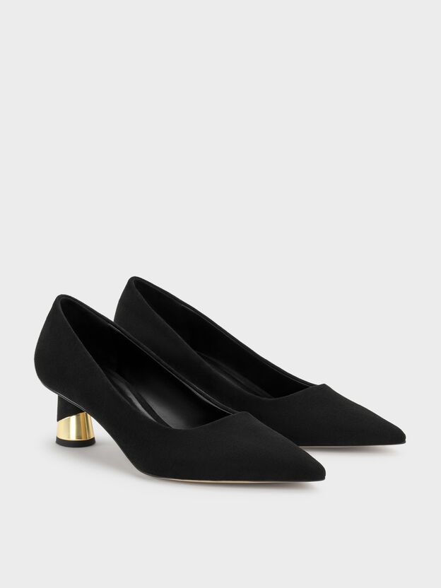 Cammie Faux Suede Metallic-Heel Pumps, Black Textured, hi-res