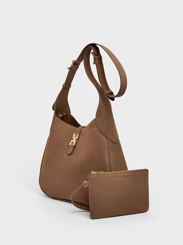 Adalyn Recycled Suede Hobo Bag, Mocha Brown, hi-res
