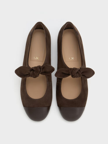 Suede & Leather Mary Janes, Dark Brown Textured, hi-res