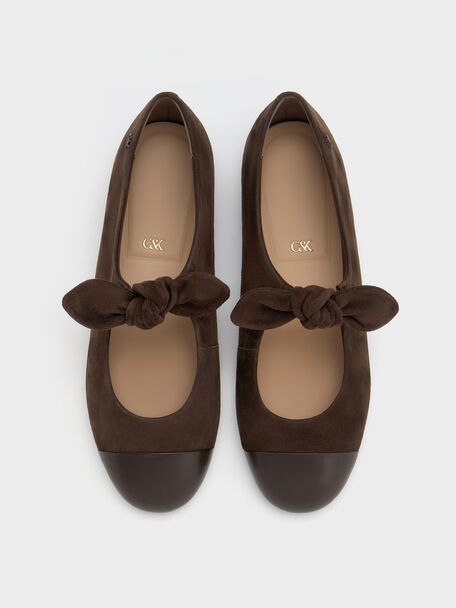 Suede & Leather Mary Janes, Dark Brown Textured, hi-res