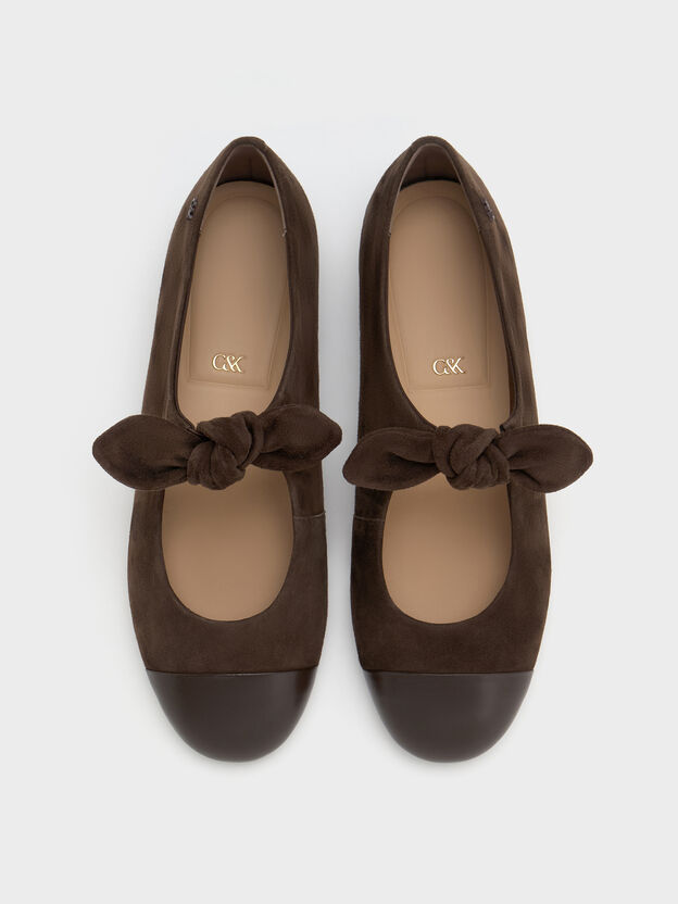 Suede & Leather Mary Janes, Dark Brown Textured, hi-res