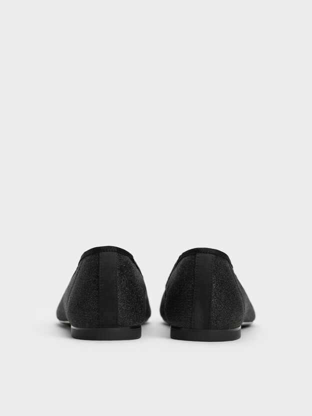 Glittered Mesh Bow Ballet Flats, Black Textured, hi-res