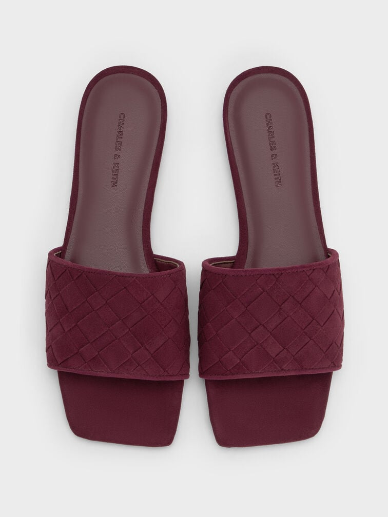 Ivette Faux Suede Woven Slide Sandals, Burgundy, hi-res