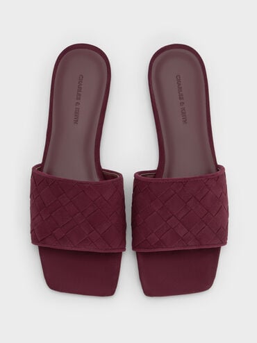 Ivette Faux Suede Woven Slide Sandals, Burgundy, hi-res