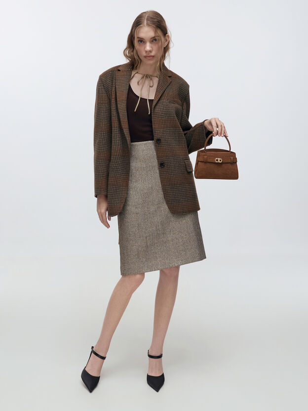 Aubrielle Croc-Effect Belted Top Handle Bag, Chocolate, hi-res