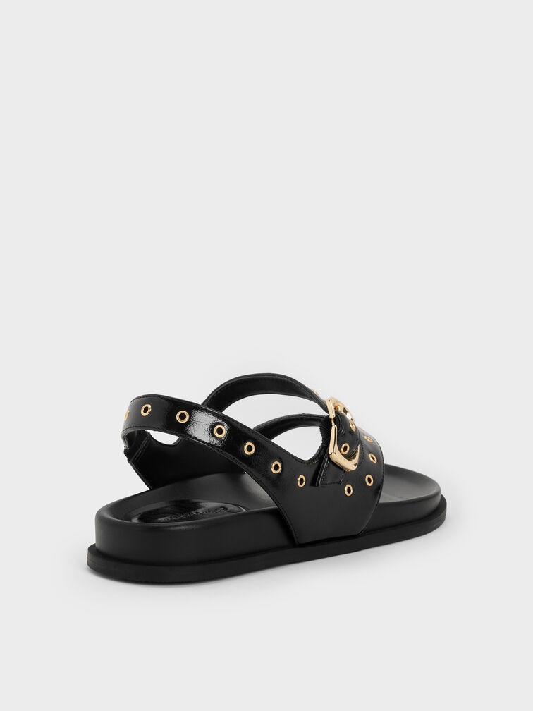 Grommet Thong Slingback Sandals, Black, hi-res