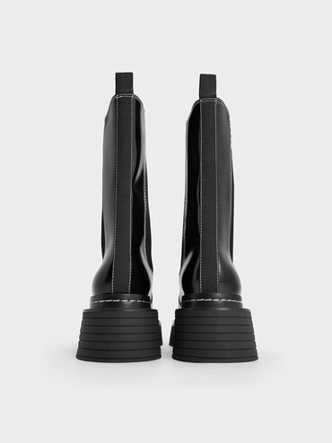 Stitch-Trim Platform Mid-Calf Chelsea Boots, Black Box, hi-res