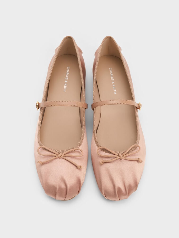 Emiko Satin Bow Mary Jane Flats, Nude, hi-res