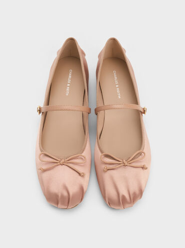 Emiko Satin Bow Mary Jane Flats, Nude, hi-res