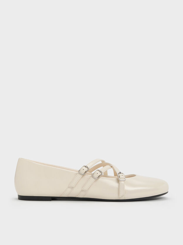 Triple-Strap Mary Jane Flats, Chalk, hi-res