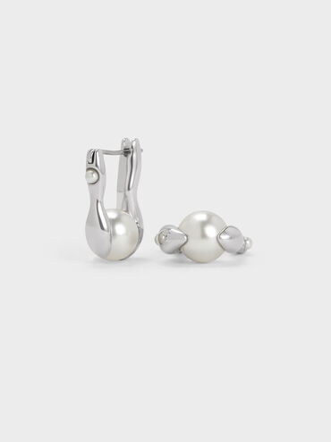Corrine Pearl Sculptural Drop Earrings, Silver, hi-res