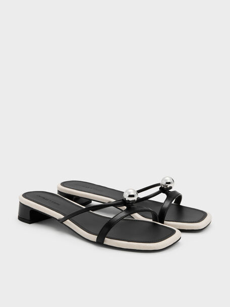 Georgie Metal-Ball Heeled Mules, Black, hi-res