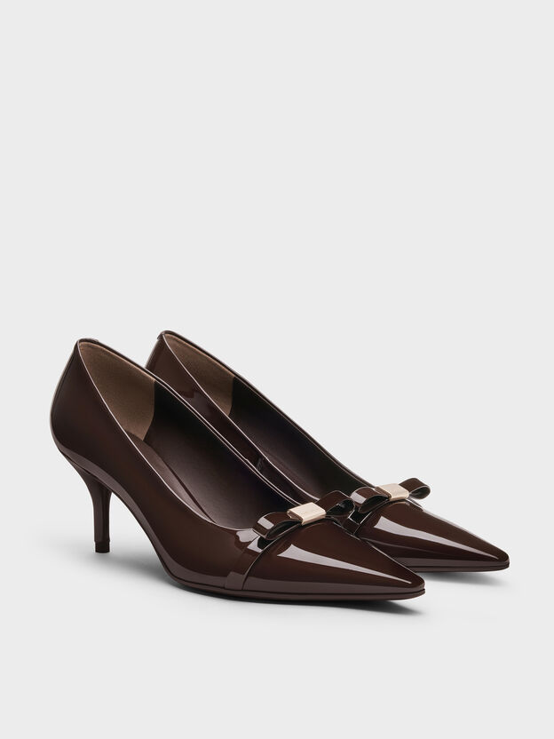 Dorian Patent Bow Pointed Stiletto Pumps, Dark Brown, hi-res