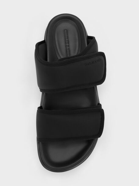 Nylon Double-Strap Flatform Sandals, Black Textured, hi-res