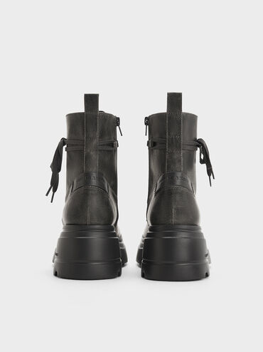 Lace-Up Chunky Ankle Boots, Dark Grey, hi-res