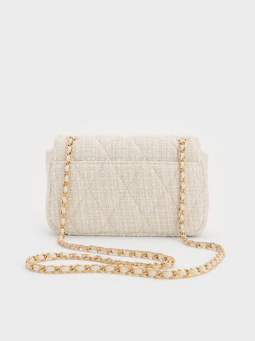 Arwen Tweed Diamond-Quilt Braided-Strap Shoulder Bag, Cream Tweed, hi-res