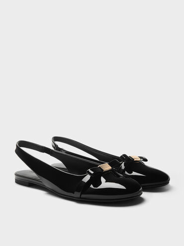 Dorian Patent Bow Slingback Flats, Black Patent, hi-res