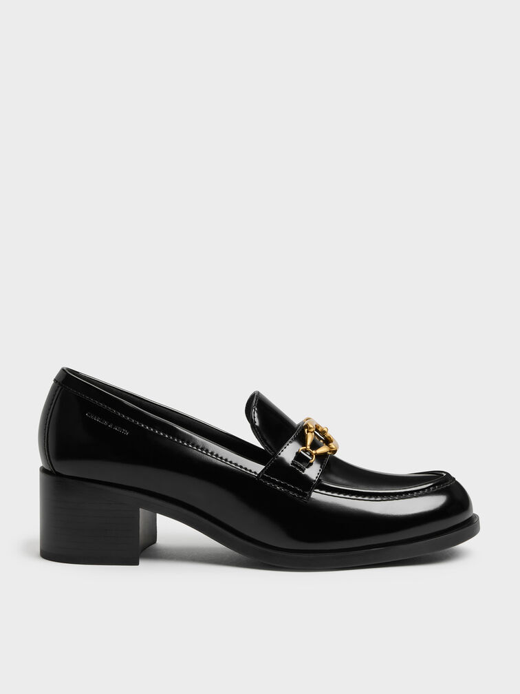 Metallic-Buckle Loafer Pumps, Black Box, hi-res