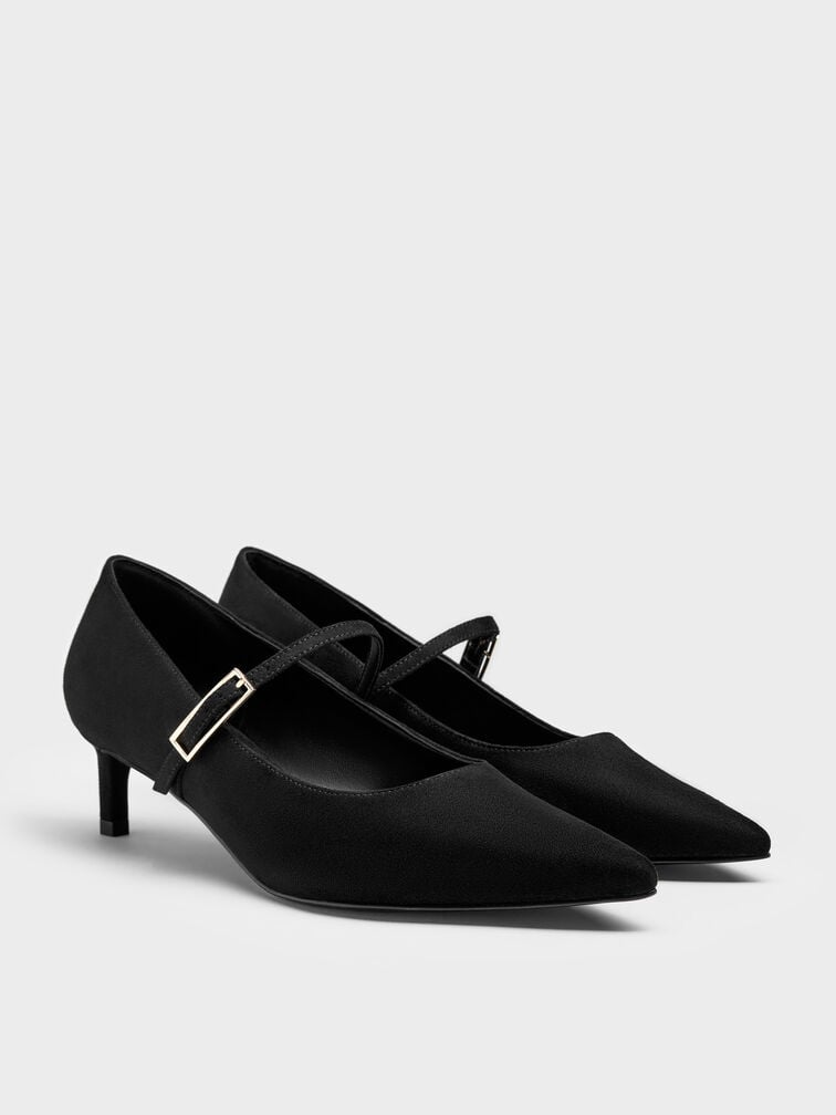 Luciana Faux Suede Mary Jane Pumps, Black Textured, hi-res