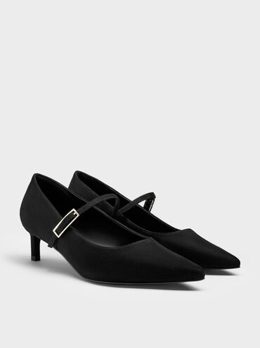 Luciana Faux Suede Mary Jane Pumps, Black Textured, hi-res