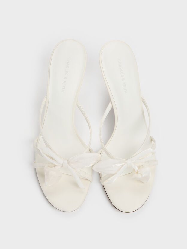 Bow Flower-Pearl Heeled Mules, White, hi-res